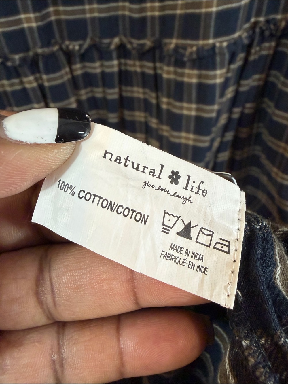 Natural Life Plaid Berkley Maxi Dress Size L Blue Tan Square Neck Tiered Casual - Picture 6 of 7